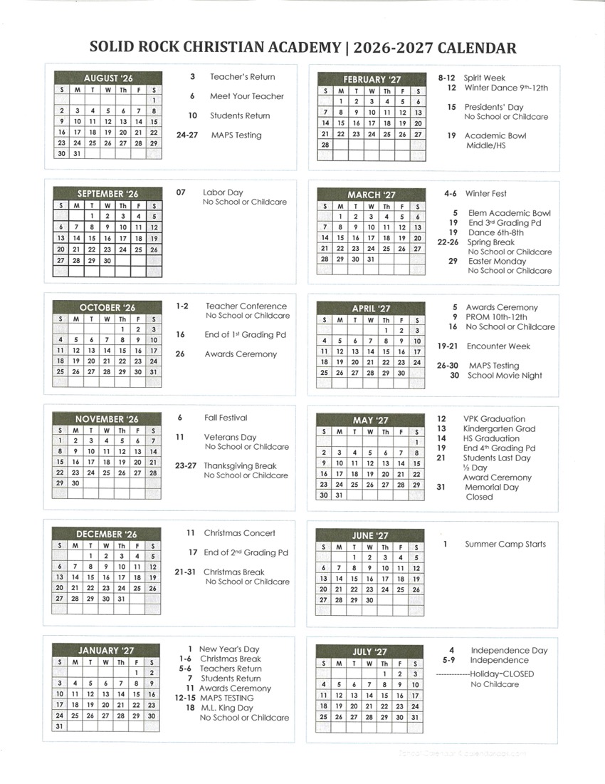 SRCA 26-27 School Calendar